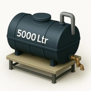 5000-litre water storage tank with bold label, wide pipe fittings, and rooftop installation for home and office use in Chandigarh, Mohali, and Panchkula.