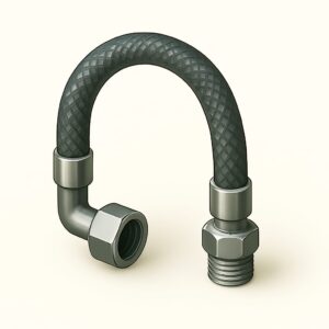 Flexible braided connection hose with threaded metal ends being installed between tap and appliance, for homes and offices in Chandigarh, Mohali, and Panchkula.
