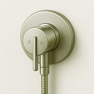 Chrome diverter valve with directional outlets for shower and tap, wall-mounted by a professional — expert bathroom fitting for homes and offices in Chandigarh, Mohali, and Panchkula.