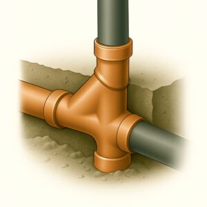 Underground drainage pipe system with Y-connector and soil trench, professionally installed for residential and commercial properties in Chandigarh, Mohali, and Panchkula.
