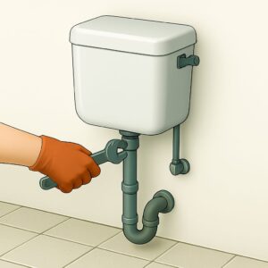 Wall-mounted flush tank being fitted above a toilet with connected plumbing pipes, ideal for expert home and office installation in Tricity.
