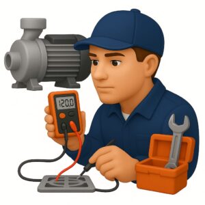 High-quality 3D icon of water motor testing and performance analysis in Mohali, Chandigarh & Panchkula — for low pressure, motor noise, or inefficiency issues.
