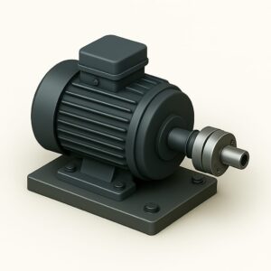 Electric motor mounted on metal base with connected pipes and shaft, suitable for home and office motor fitting service in Chandigarh, Mohali, and Panchkula.