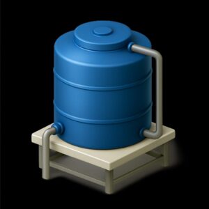 Cylindrical overhead water tank mounted on rooftop stand with side piping — installed for consistent water supply in homes and offices across Chandigarh, Mohali, and Panchkula.