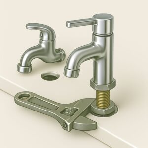 Wall-mounted old tap being unscrewed and replaced with new — expert tap replacement for home kitchens and office washrooms across the Tricity.