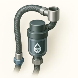 Inline water filter connected to washing machine inlet pipe, installed for home and office plumbing safety in Chandigarh, Mohali, and Panchkula.