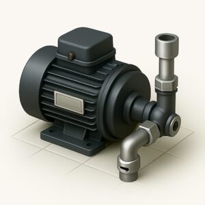 Electric water motor (jet pump) installed on base with inlet/outlet pipes, suitable for home and office use across Chandigarh, Mohali, and Panchkula.
