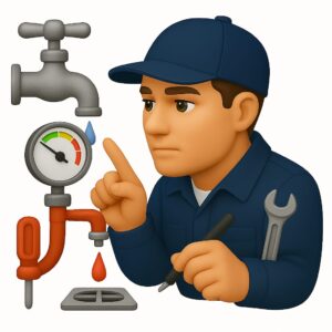 Realistic 3D icon for analyzing low water pressure issues in Panchkula, Mohali & Chandigarh — includes pipeline flow rate check, faucet testing, and pressure gauge reading.