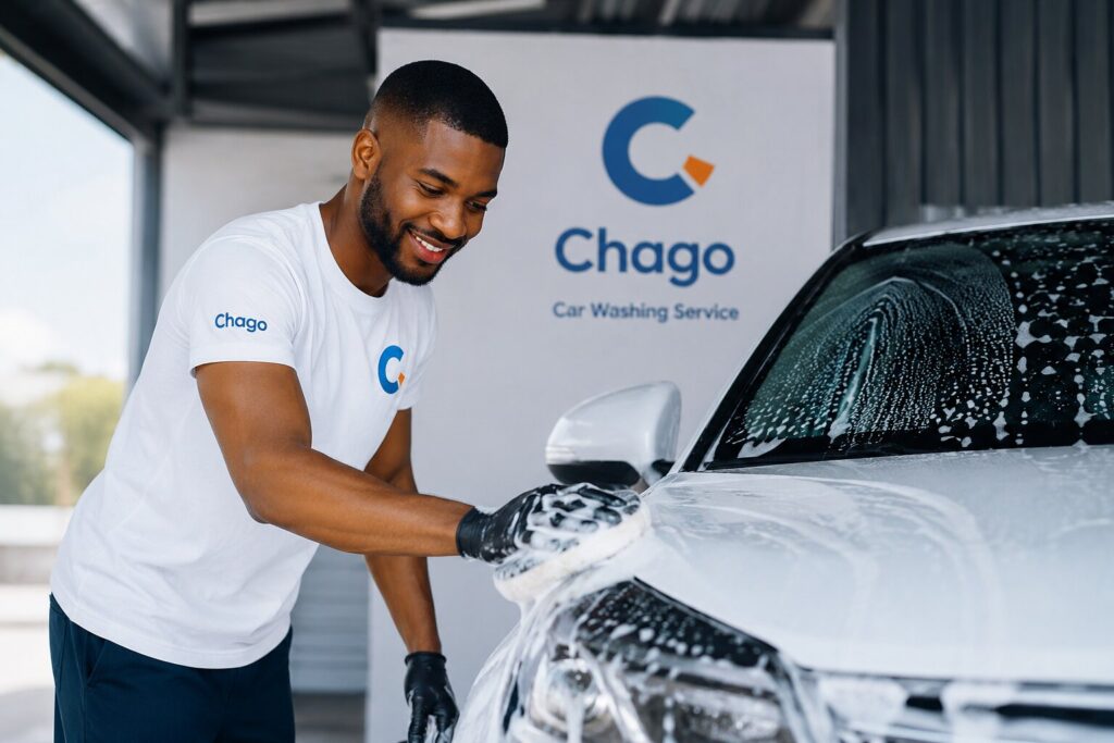 Car Washing Service Technician Cleaning Vehicle