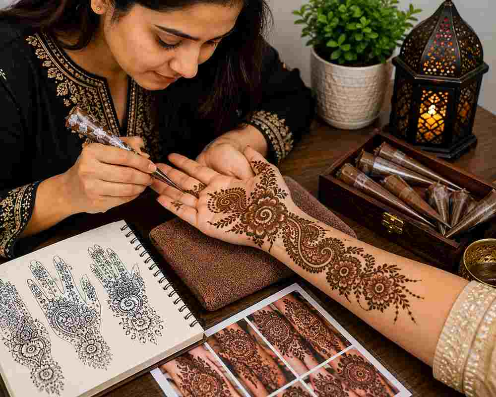 Expert Mehndi Artist Applying Henna
