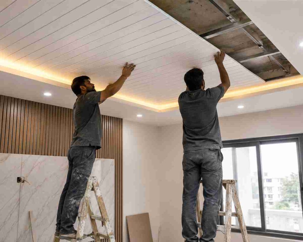 VC False Ceiling Installation Workers